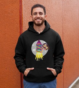 Rocket cracker printed diwali themed black Hoodie specially for diwali festival