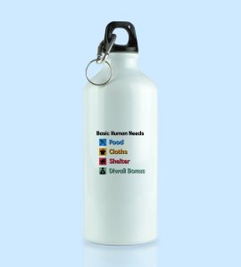 Diwali Bonus Essentials sipper bottle - Food, Clothes, Shelter, and Bonus