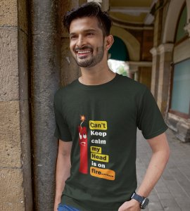 Baby cracker printed diwali themed unisex round neck blended green t-shirt specially for diwali festival