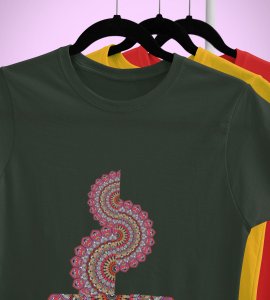 Designable semi-curved mandala colourful art printed diwali themed unisex round neck blended green t-shirt specially for diwali festival