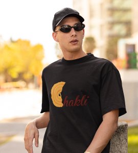 Chakli text printed diwali themed unisex round neck blended black t-shirt specially for diwali festival