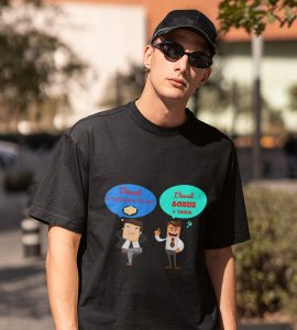 Diwali bonus text printed diwali themed unisex round neck blended black t-shirt specially for diwali festival