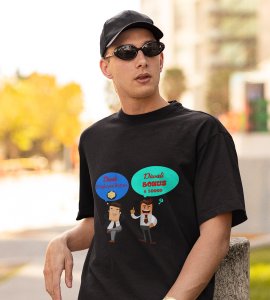 Diwali bonus text printed diwali themed unisex round neck blended black t-shirt specially for diwali festival