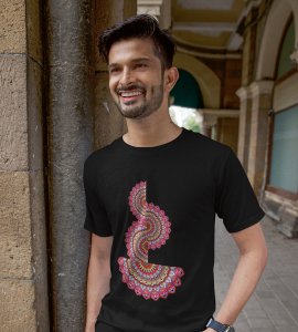 Designable semi-curved mandala colourful art printed diwali themed unisex round neck blended black t-shirt specially for diwali festival