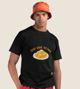 Laddoo printed diwali themed unisex round neck blended black t-shirt specially for diwali festival