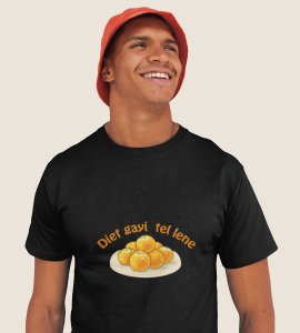 Laddoo printed diwali themed unisex round neck blended black t-shirt specially for diwali festival