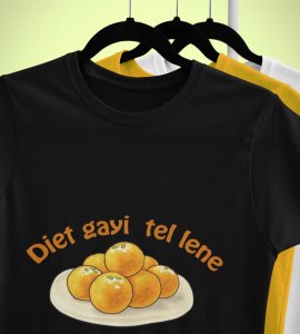 Laddoo printed diwali themed unisex round neck blended black t-shirt specially for diwali festival