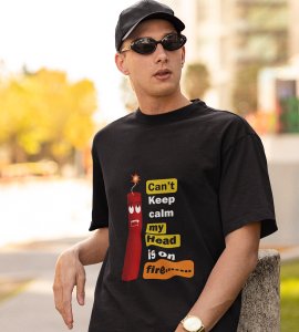 Laxmi cracker printed diwali themed unisex round neck blended black t-shirt specially for diwali festival