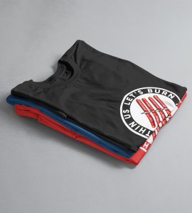 Let's burn the evil printed diwali themed unisex round neck blended black t-shirt specially for diwali festival