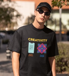 Creativity text printed diwali themed unisex round neck blended black t-shirt specially for diwali festival