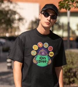 A fatty animated boy printed diwali themed unisex round neck blended black t-shirt specially for diwali festival