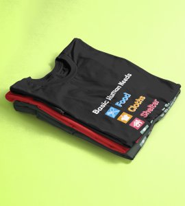 Basic human needs printed diwali themed unisex round neck blended black t-shirt specially for diwali festival