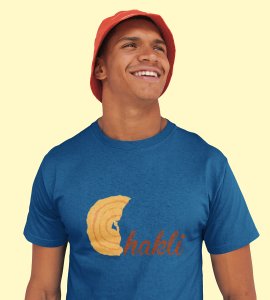 Chakli text printed diwali themed unisex round neck blended blue t-shirt specially for diwali festival