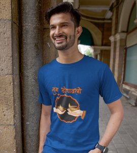 Shubh dipawali text printed diwali themed unisex round neck blended blue t-shirt specially for diwali festival