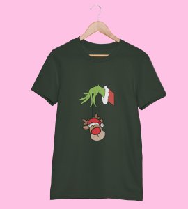 Alien & Reindeer:(Green) Christmas Edition Printed T-shirt - Ideal for Spreading Holiday Cheer at Gym, Yoga, and Outdoor Activities