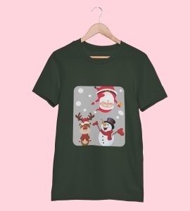 Santa And His Friends: Unwrap Joy with(Green) T-shirt- Durable Printed for Festive Gifts For Boys Girls
