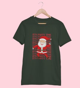 Party Time Santa: Happy Santa Printed Amazing T-shirt (Green) Best Gift For Secret Santa