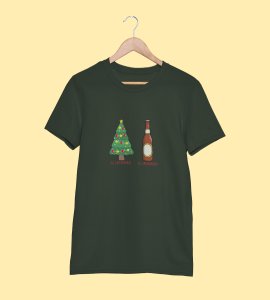Christmas Cheer Later Chilled Beer: Humorously Printed T-shirt (Green) Perfect Gift For Secret Santa