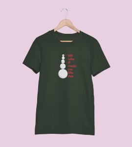 Angry Tall Snowman: Cute Snowman Printed T-shirt (Green) Unique Gift For Secret Santa