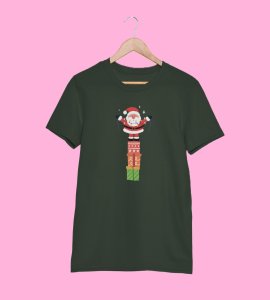 Santa On His Gifts : Best Santaclaus Printed T-shirt (Green) Best Gift For Secret Santa