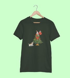 Santa's On Tree: Best Printed T-shirt (Green) Best Gift For Secret Santa