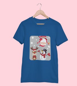 Santa And His Friends: Unwrap Joy with(Blue) T-shirt- Durable Printed for Festive Gifts For Boys Girls