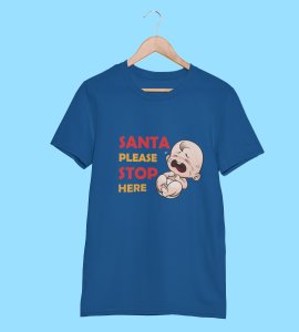 Baby Tears Over Santa(Blue) Elegantly Printed T-shirt, Best Gift For Boys Girls