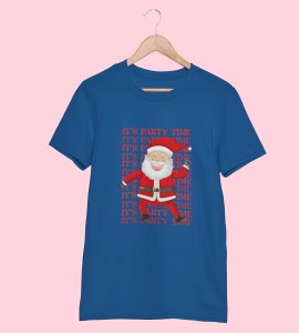 Party Time Santa: Happy Santa Printed Amazing T-shirt (Blue) Best Gift For Secret Santa