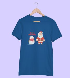 Sneezy Santa: Funny & Cute Printed T-shirt (Blue) Perfect Gift For Secret Santa
