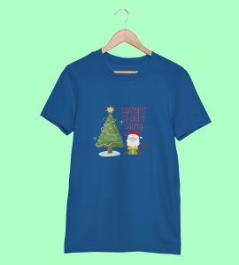 Santa's Secret Santa: Elegantly Printed T-shirt (Blue) Perfect Gift For Secret Santa