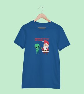 Santa With His Friend : Most Uniquely Printed T-shirt (Blue) Best Gift For Boys Girls