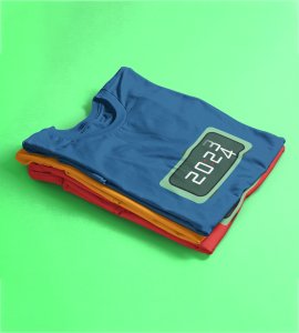 Year Changing Clock : New Year Printed T-shirt (Blue) Best Gift For Secret Santa