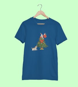 Santa's On Tree: Best Printed T-shirt (Blue) Best Gift For Secret Santa