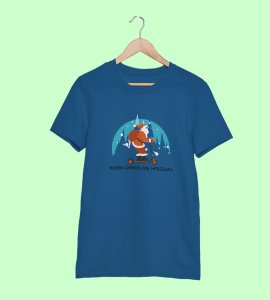 Biker Santa: Unique Printed T-shirt (Blue) Perfect Gift For Christmas Boys Girls