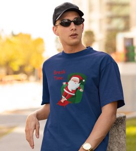 Santa Is On Break: Cute Printed T-shirte (Blue) Best Gift For Boys Girls