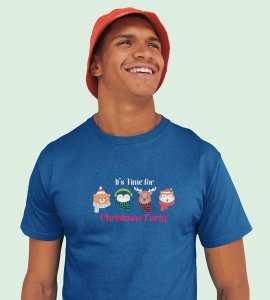 Christmas Party: Motivational Printed T-shirt (Blue) Unique Gift For Secret Santa
