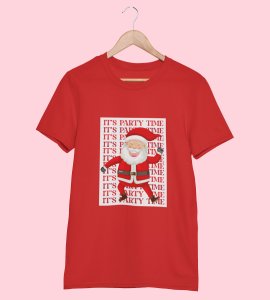 Party Time Santa: Happy Santa Printed Amazing T-shirt (Red) Best Gift For Secret Santa