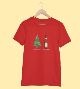 Christmas Cheer Later Chilled Beer: Humorously Printed T-shirt (Red) Perfect Gift For Secret Santa