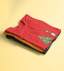 Christmas Cheer Later Chilled Beer: Humorously Printed T-shirt (Red) Perfect Gift For Secret Santa