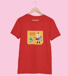 Santa And Alien's Talk : Elegantly Printed T-shirt (Red) Best Gift For Boys Girls