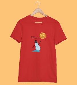 Angry Snowman : Unique Printed T-shirt (Red) Best Gift For Boys Girls