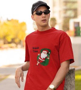 Santa Is On Break: Cute Printed T-shirte (Red) Best Gift For Boys Girls