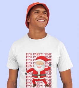 Party Time Santa: Happy Santa Printed Amazing T-shirt (White) Best Gift For Secret Santa