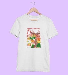 Find The Santa : Beautifully Crafted T-shirt (White) Perfect Gift For Kids