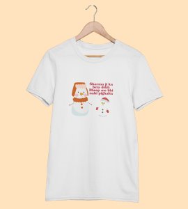 Snowman Sharmaji : Beautifully Crafted T-shirt (White) Perfect Gift For Secret Santa