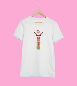 Santa On His Gifts : Best Santaclaus Printed T-shirt (White) Best Gift For Secret Santa