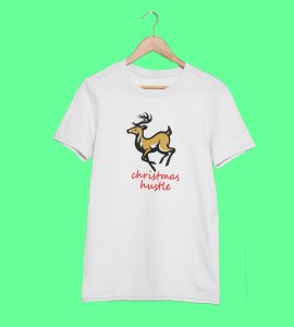 Hustling Reindeer : Funny & Cute Printed T-shirt (White) Perfect Gift For Secret Santa