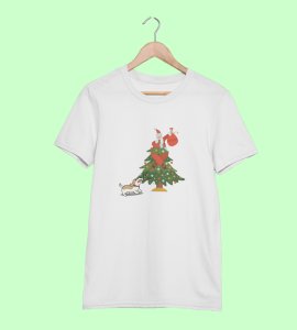 Santa's On Tree: Best Printed T-shirt (White) Best Gift For Secret Santa