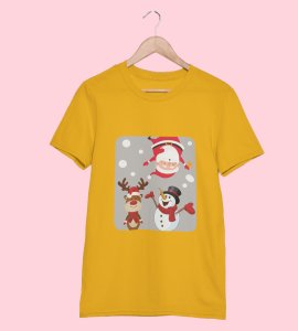 Santa And His Friends: Unwrap Joy with(Yellow) T-shirt- Durable Printed for Festive Gifts For Boys Girls