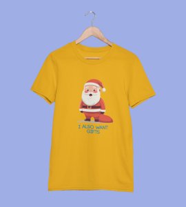 Even Santa Wants Gift: Cute Printed T-shirt (Yellow) Perfect Gift For Boys Girls